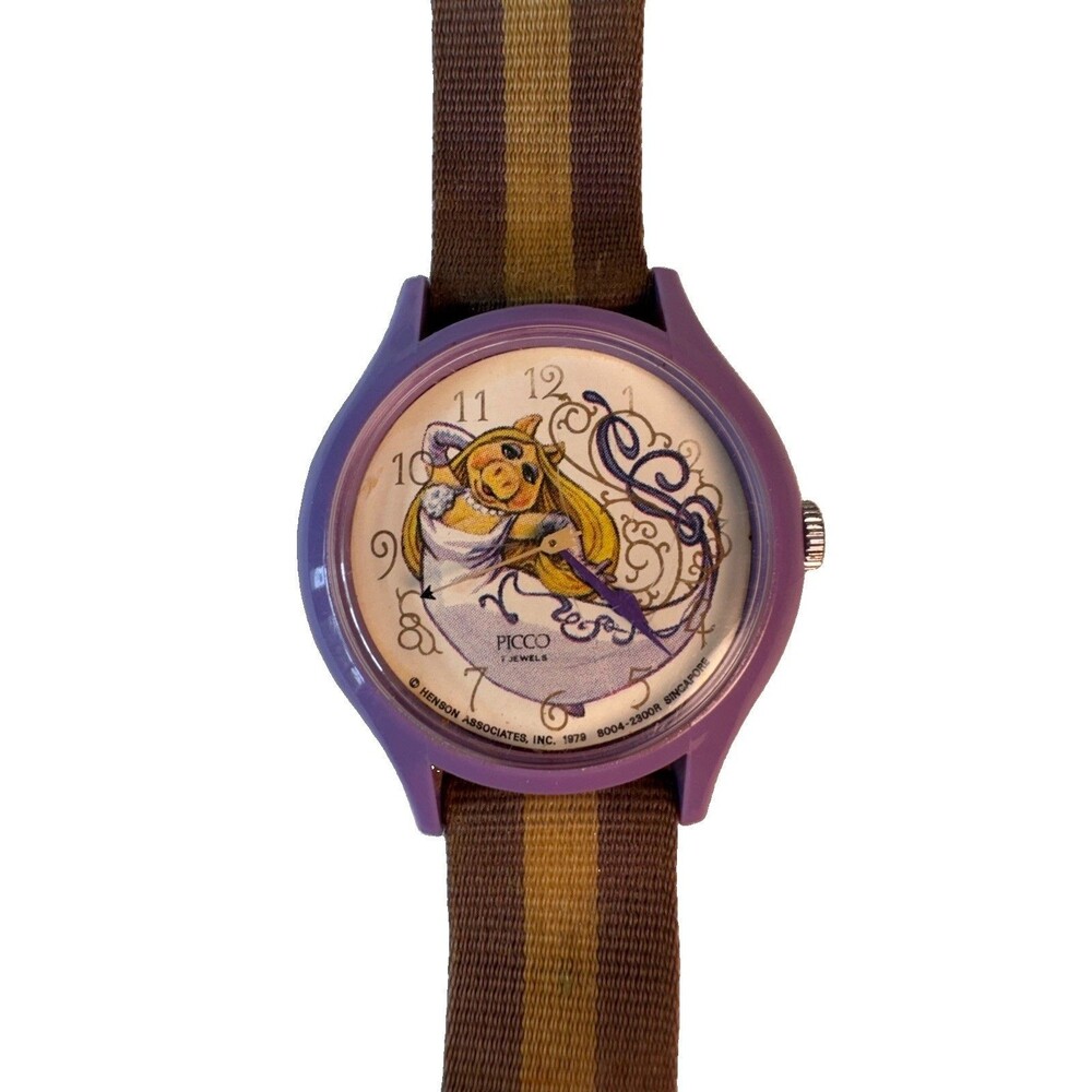 Vintage 1979 Miss Piggy Muppets Picco Watch Purple Running Tested Canvas Strap
